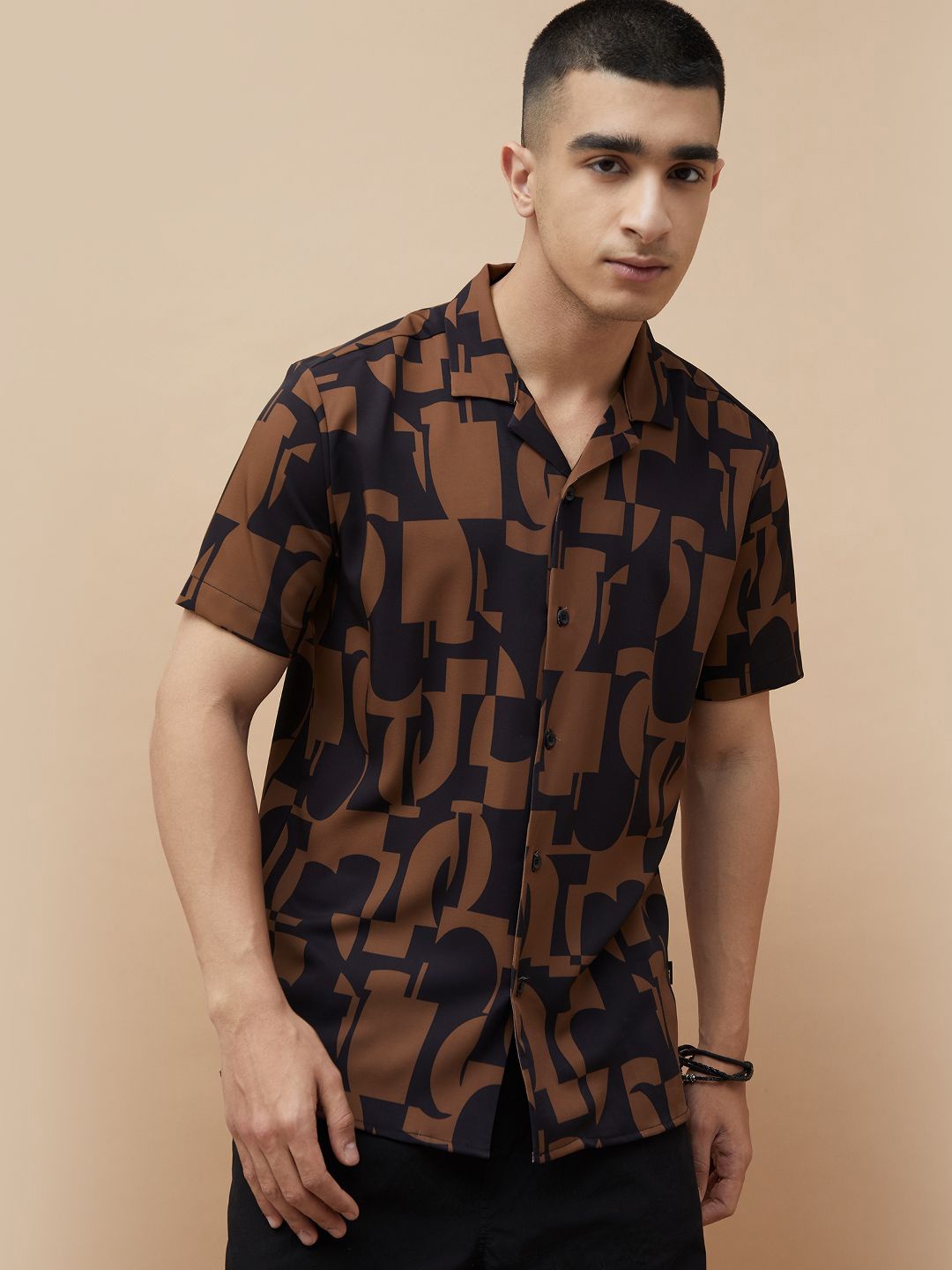 

Forca Men Opaque Printed Casual Shirt, Brown