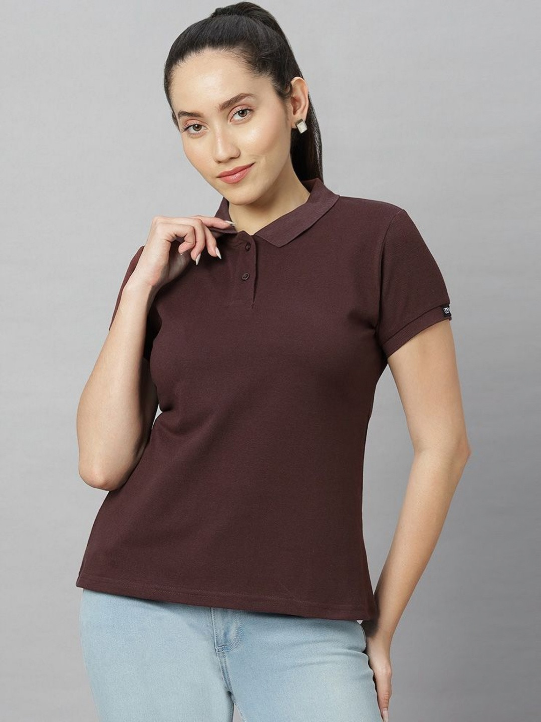 

Wear Your Opinion Women Polo Collar Pockets T-shirt, Brown