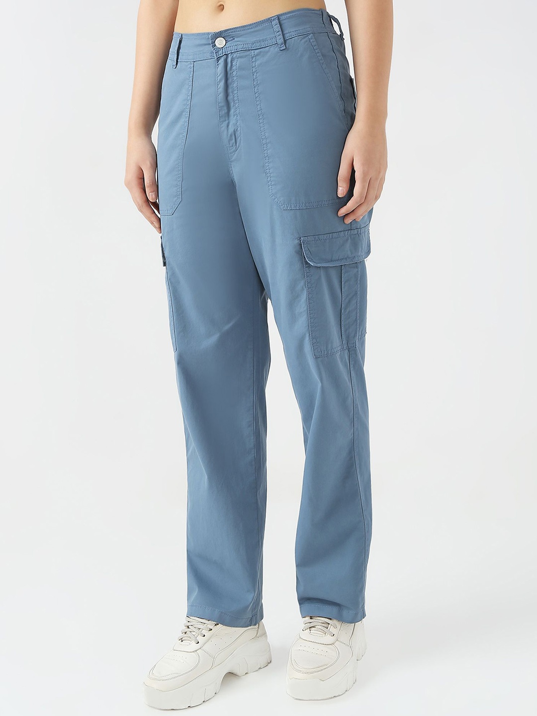 

Kraus Jeans Women Loose Fit High-Rise Cargos Trousers, Blue