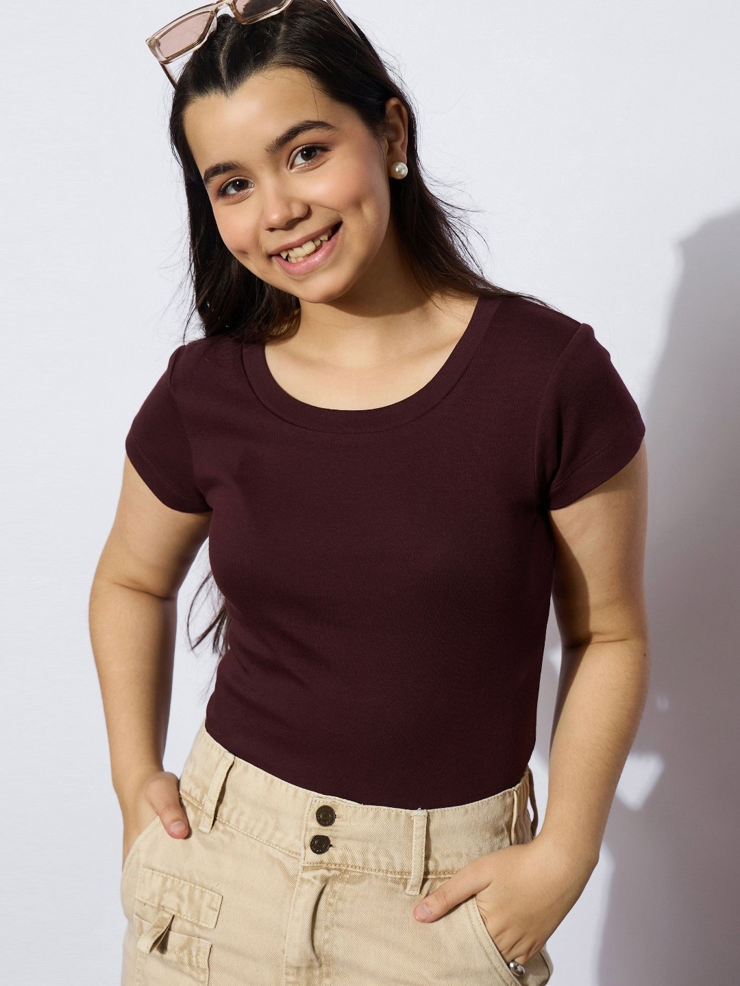 

Noh.Voh - SASSAFRAS Kids Girls Pockets Slim Fit T-shirt, Maroon