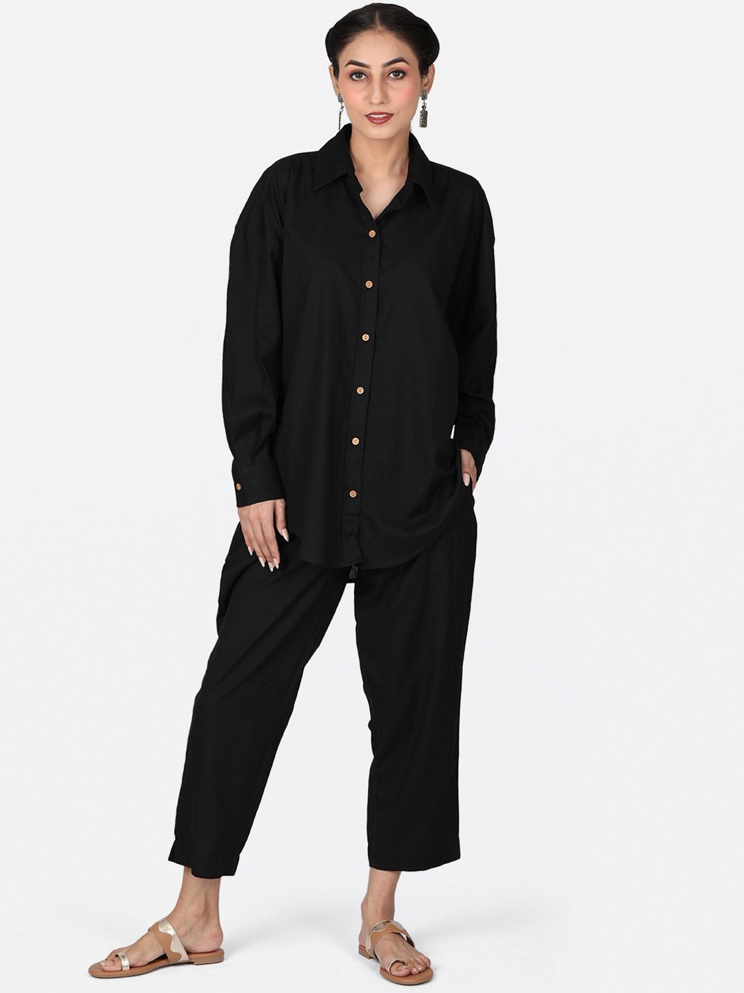 

Llajja Pure Cotton Shirt With Trousers Co-Ords, Black