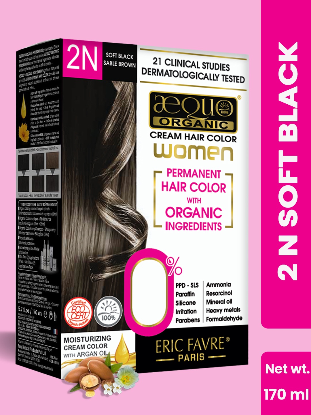 

Aequo Organic Permanent Hair Color with Organic Ingredients 175 ml - Blackish Brown 2N, Black