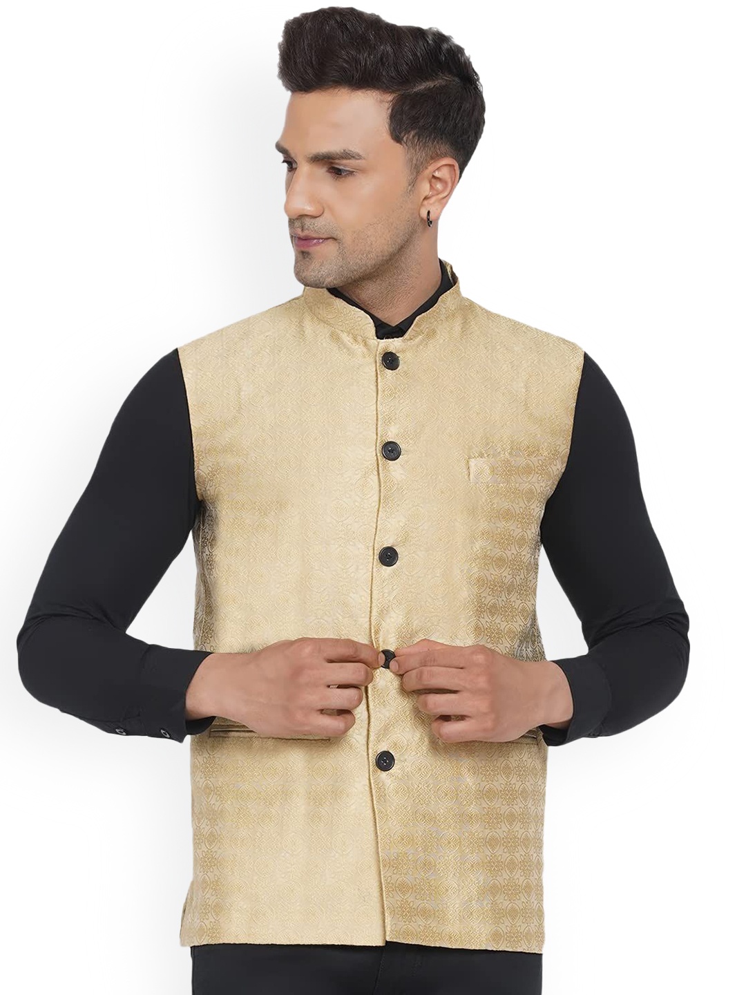 

VEERA PARIDHAAN Printed Nehru Jacket, Gold