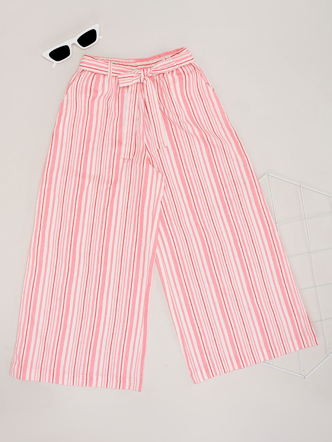 

AKKRITI BY PANTALOONS Girls Striped Palazzos, Peach
