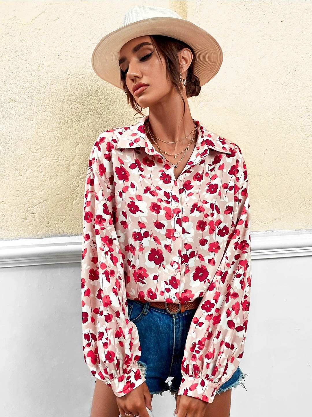 

Stylecast X Slyck Women Comfort Floral Opaque Printed Casual Shirt, Beige