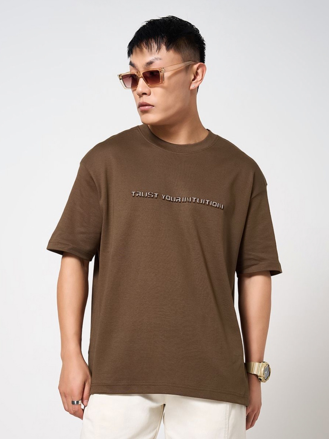

Street 808 by Pantaloons Men Typography Boxy T-shirt, Brown
