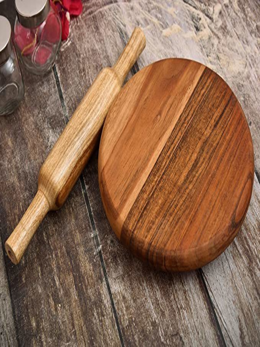 

oggn Acacia Brown Wooden Rolling Pin With Board