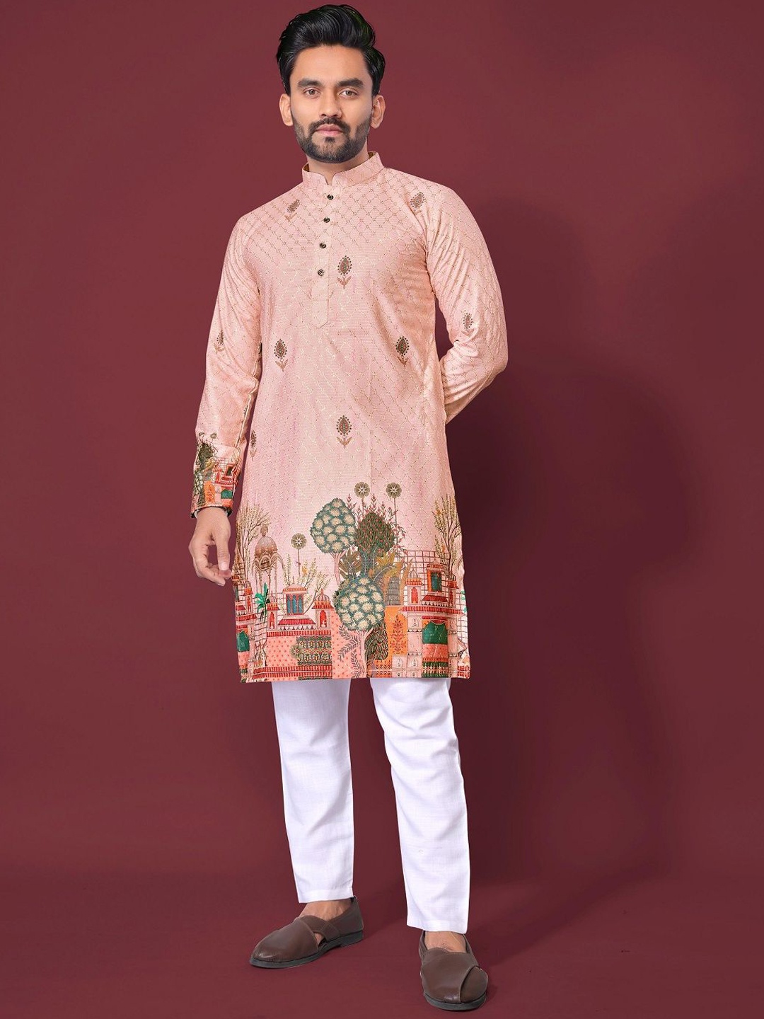 

WELL TEX Men Kurta, Pink