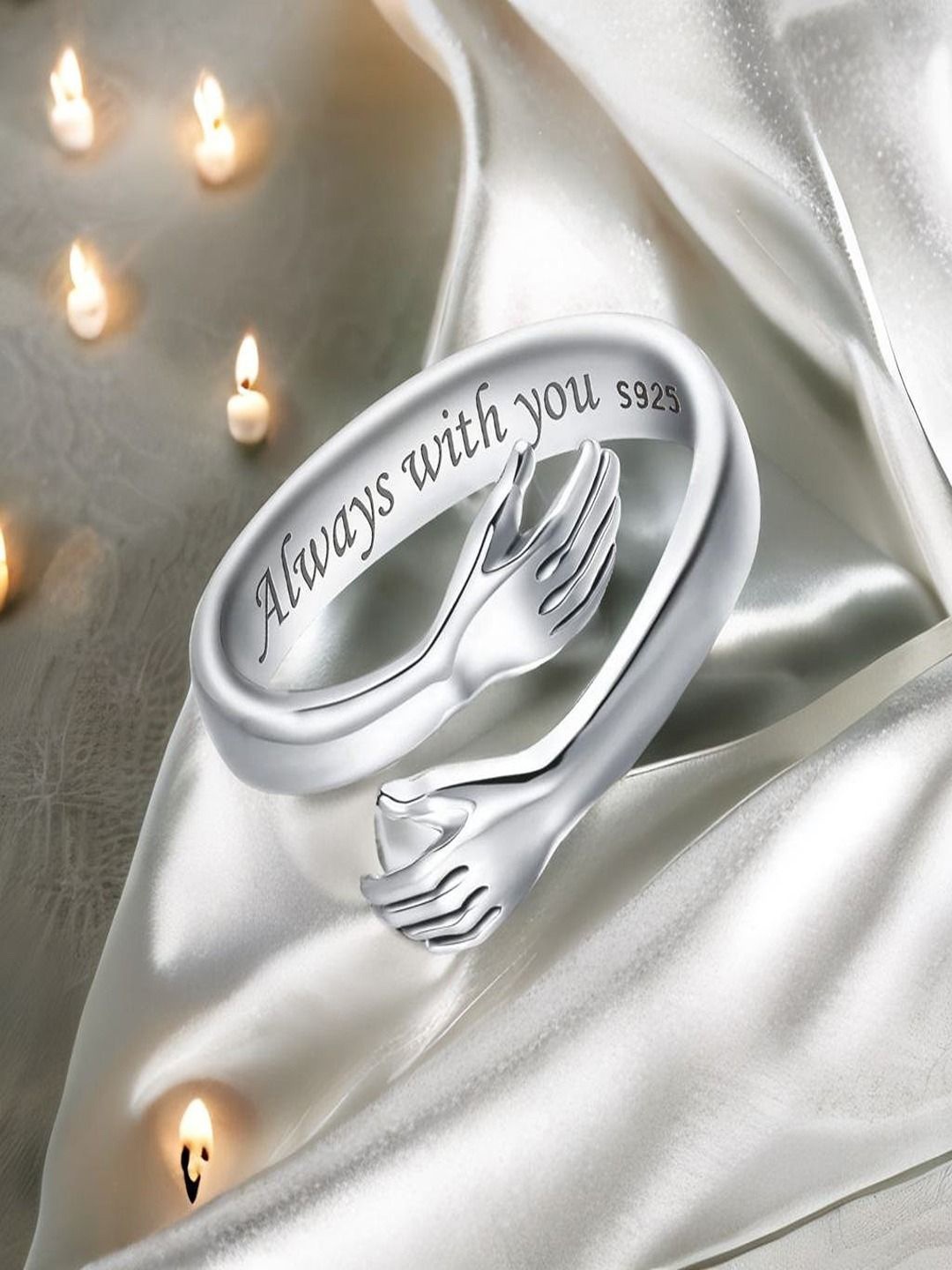 

DIVASTRI Silver-Plated Stone Studded Hands Hug Charm Finger Ring