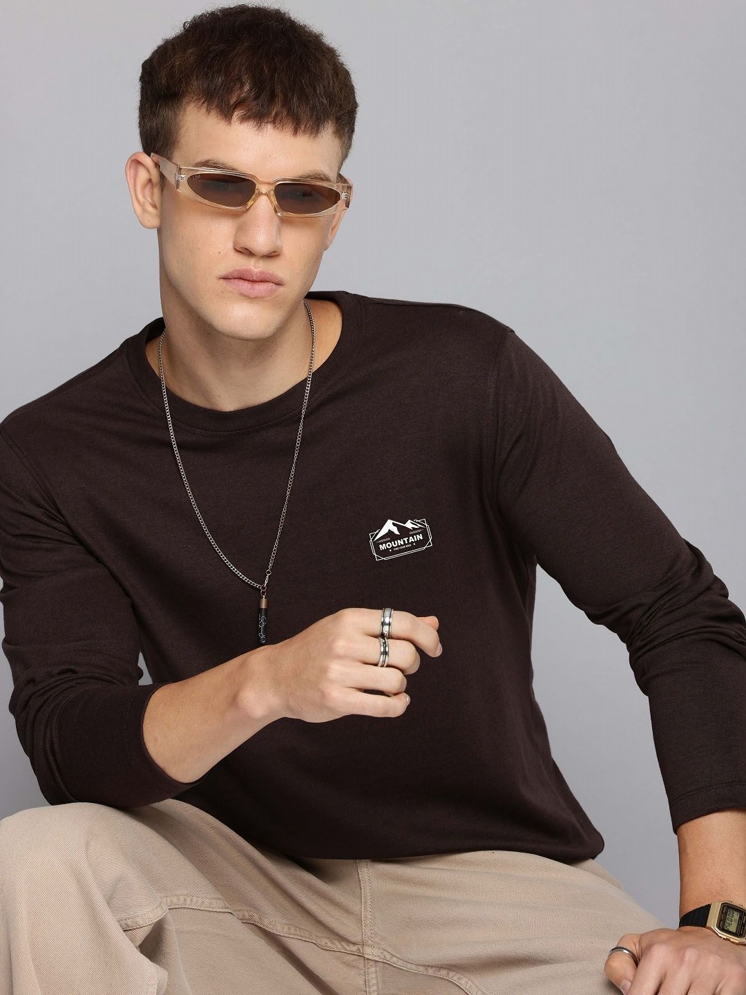 

R.Code by The Roadster Life Co. Men Printed T-shirt, Coffee brown