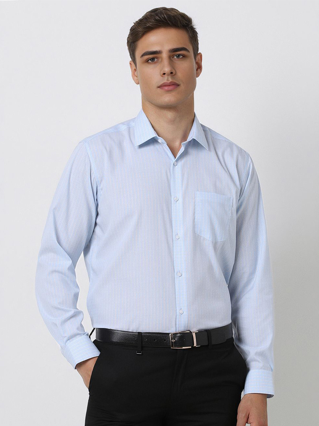 

Van Heusen Men Opaque Checked Formal Shirt, Blue