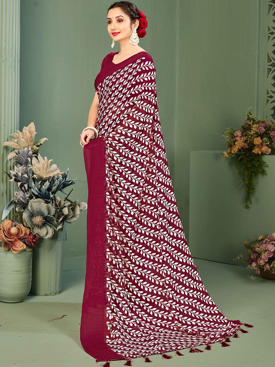 

MAHALASA Pure Georgette Saree, Maroon