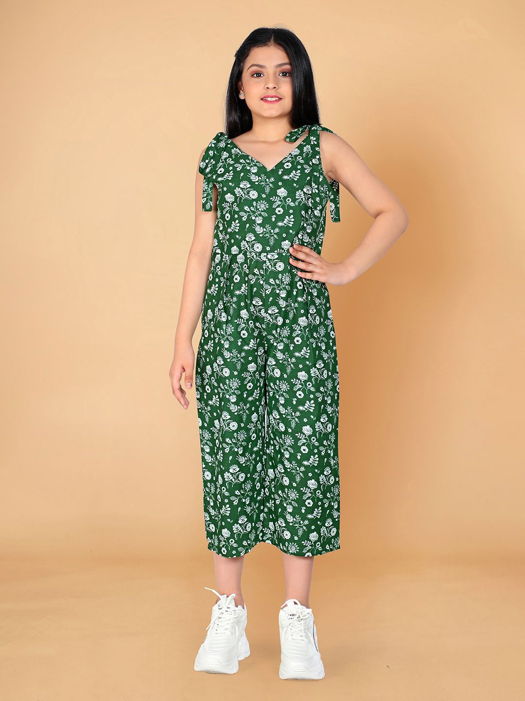

YK Girls Printed Basic Jumpsuit, Green