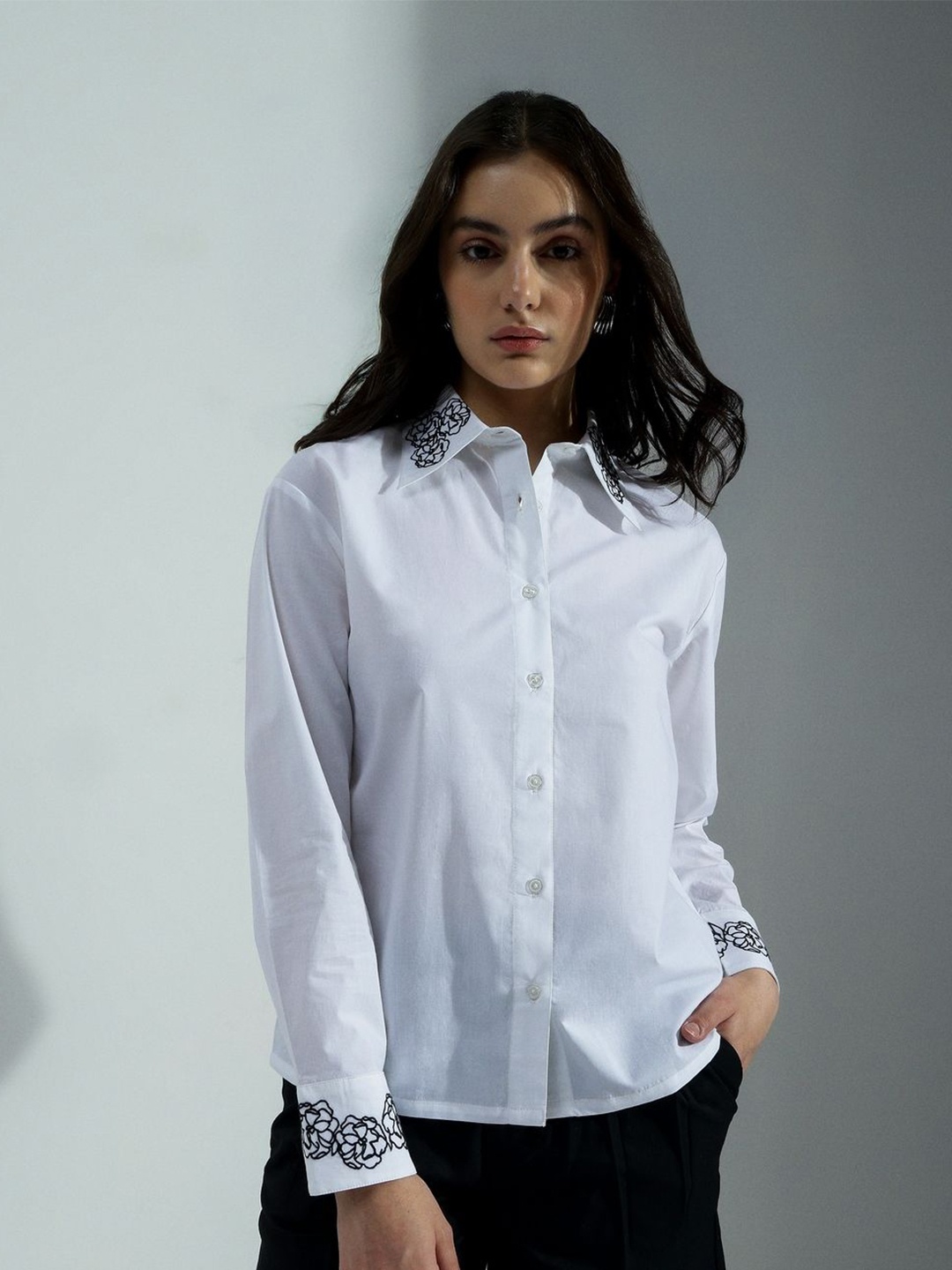 

H&M Embroidered Cotton Shirt, White