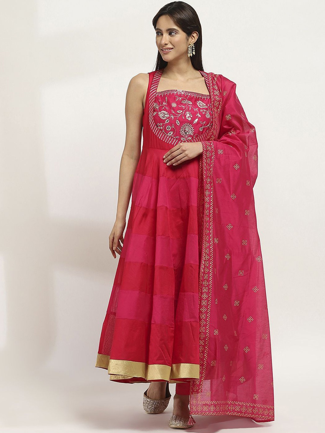 

Rangriti Women Floral Embroidered Empire Kurta with Trousers & With Dupatta, Red