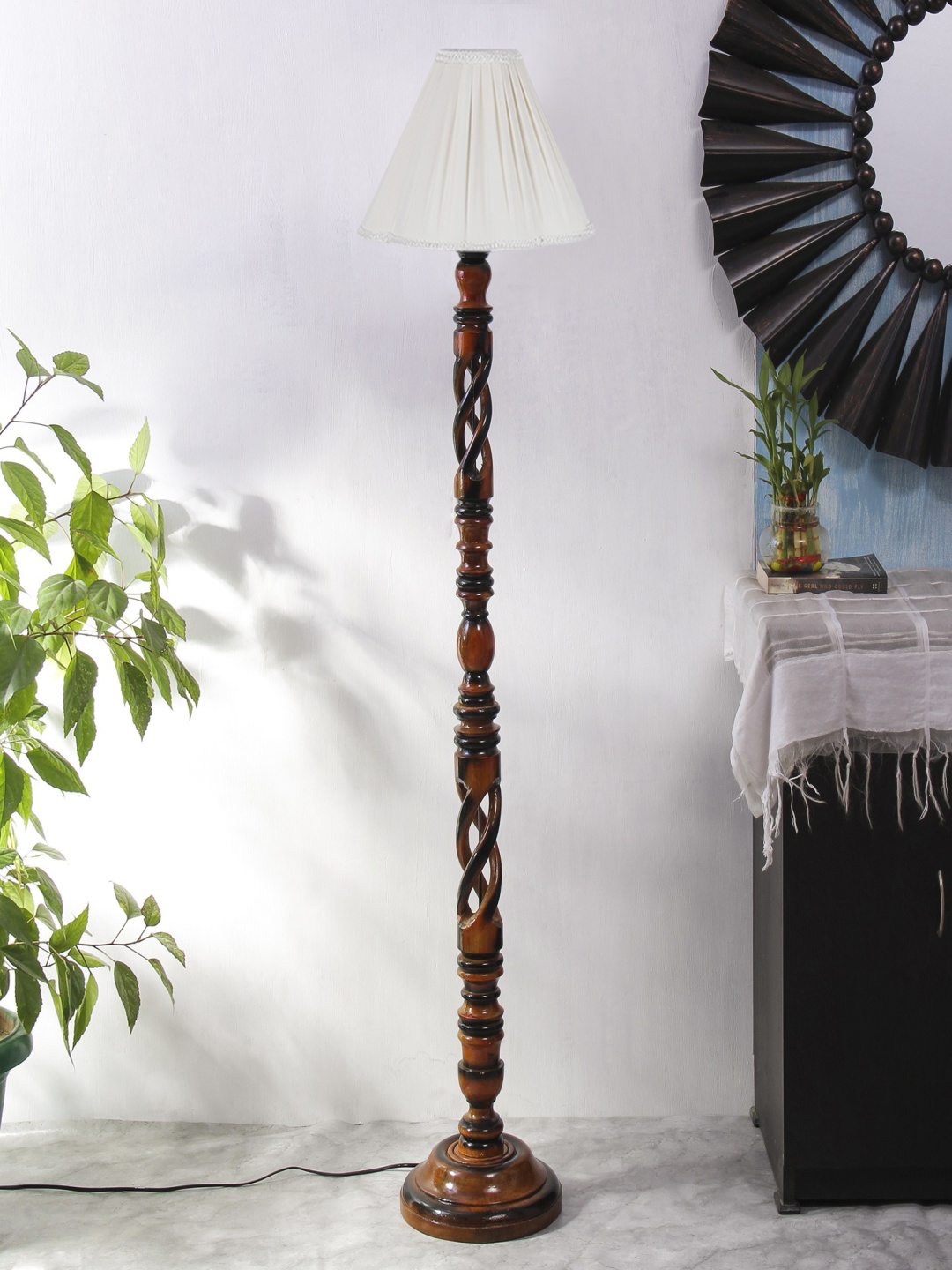 

Devansh Brown & White Wooden Floor Lamp With Shade