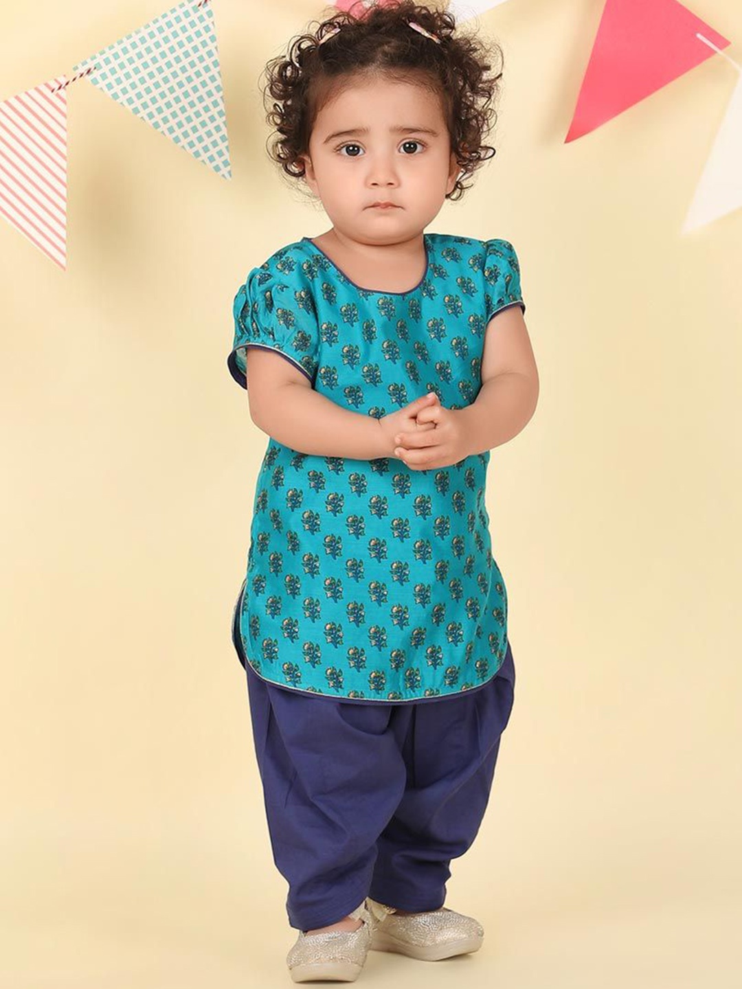 

Fabindia Girls Ethnic Motifs Printed Regular Kurta with Salwar, Blue