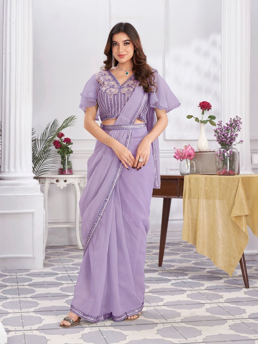 

Suha Poly Georgette Ready to Wear Saree, Mauve