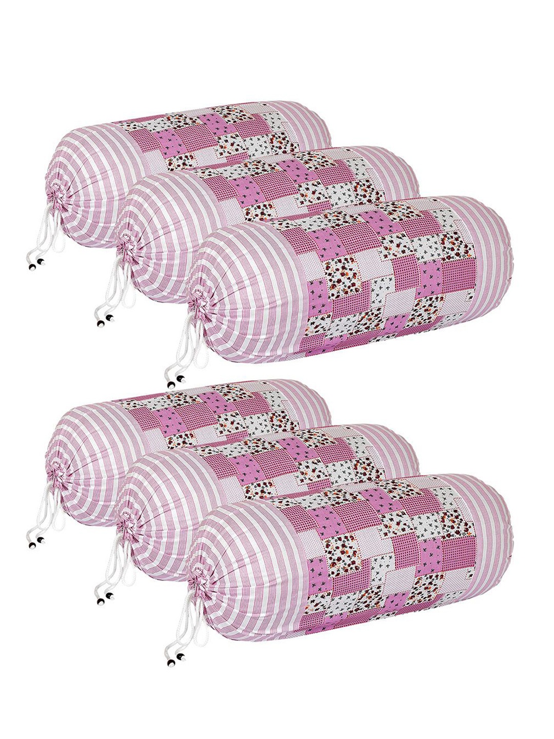 

Kuber Industries 6-Pcs Pink & White Floral Printed Cotton Soft & Luxurious Bolster Covers