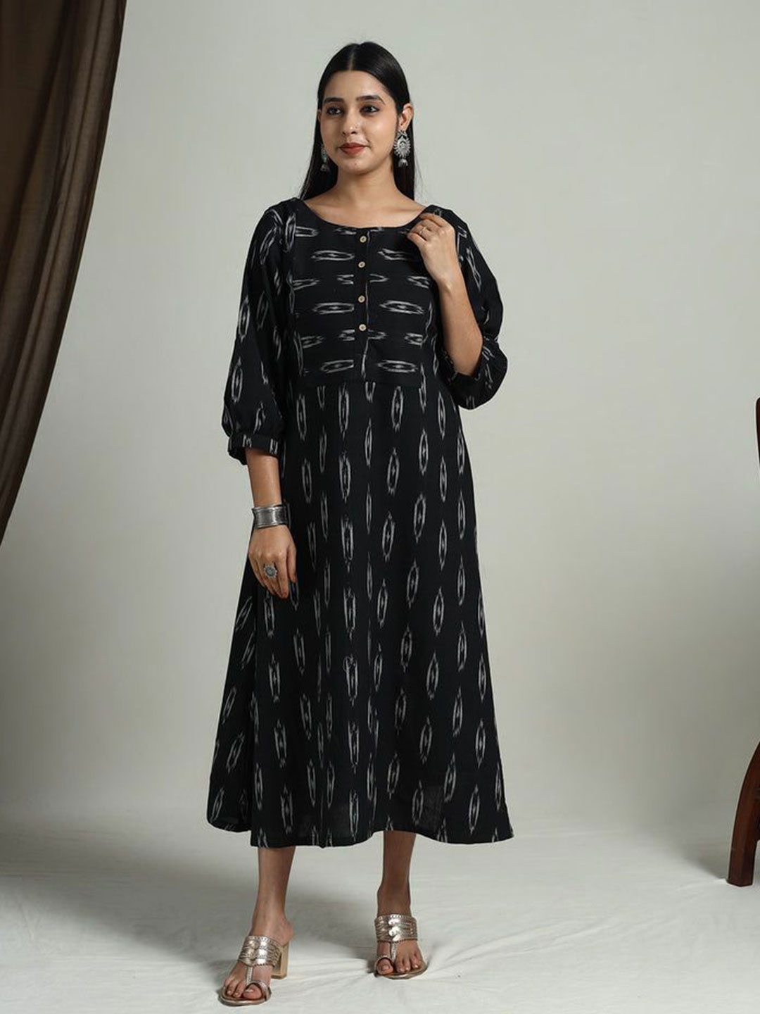 

iTokri Print Fit & Flare Dress, Black