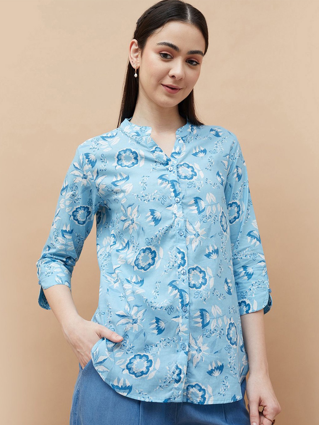 

Colour Me by Melange Women Floral Opaque Printed Casual Shirt, Blue