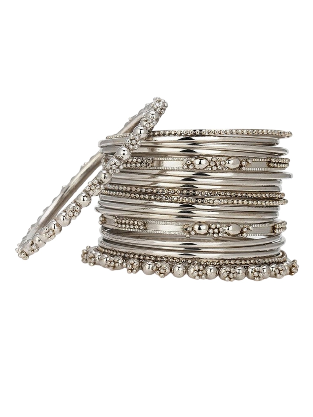 

JDX Set Of 18 Beaded Bangles, Silver