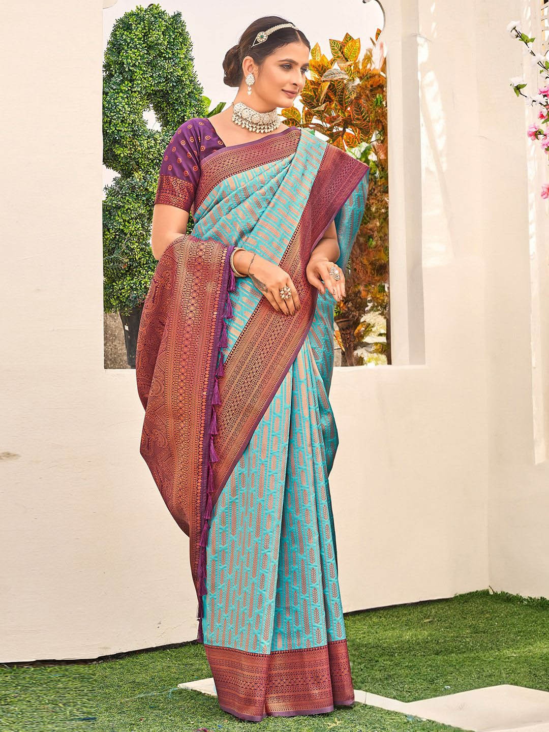 

Anouk Woven Design Zari Silk Blend Banarasi Saree, Blue