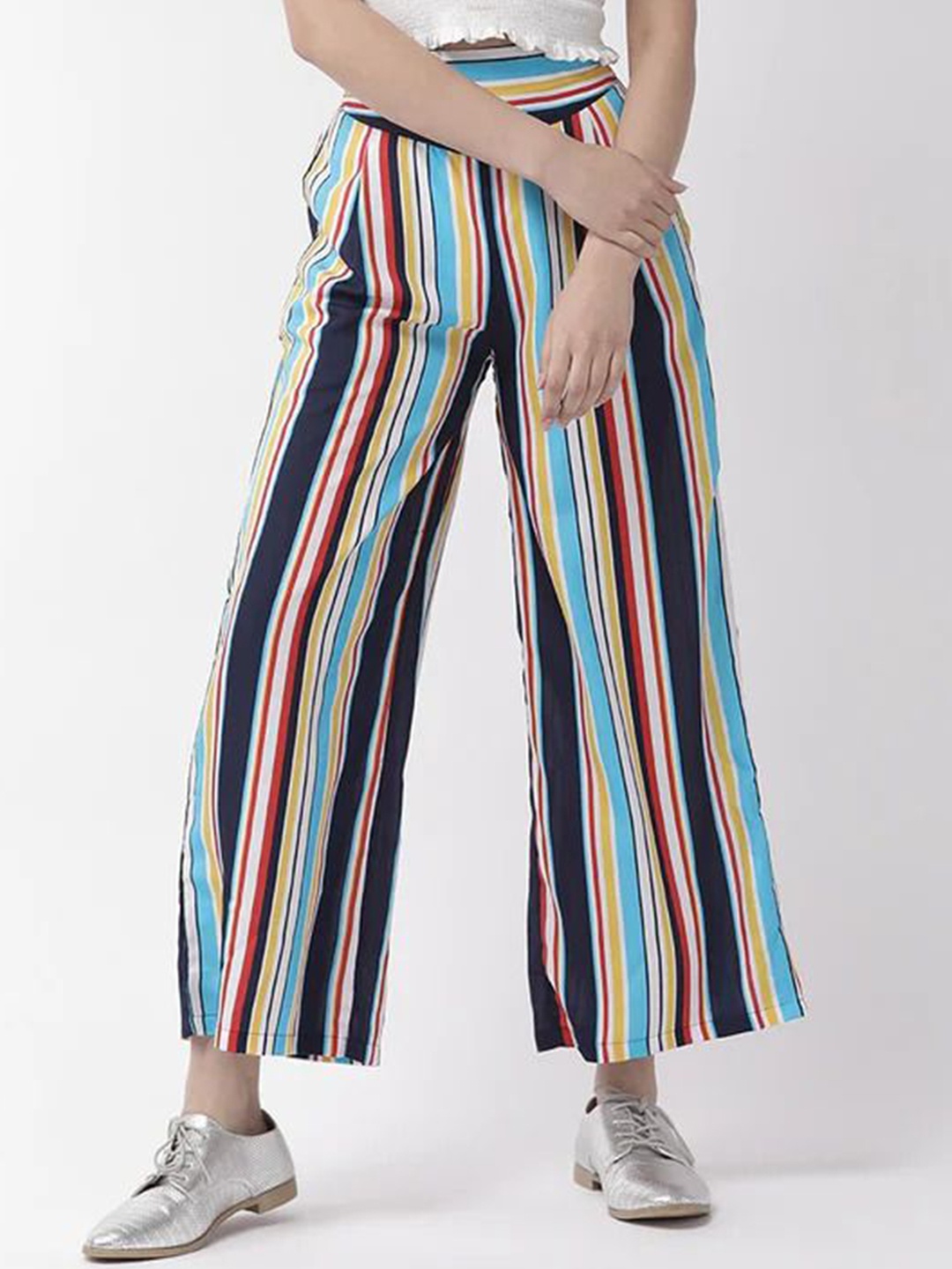 

Moda Rapido Women Striped Original Loose Fit Trousers, Blue