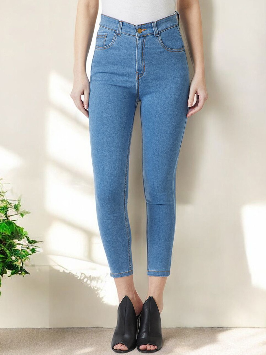 

Mast & Harbour Women Skinny Fit High-Rise Light Fade Stretchable Jeans, Blue