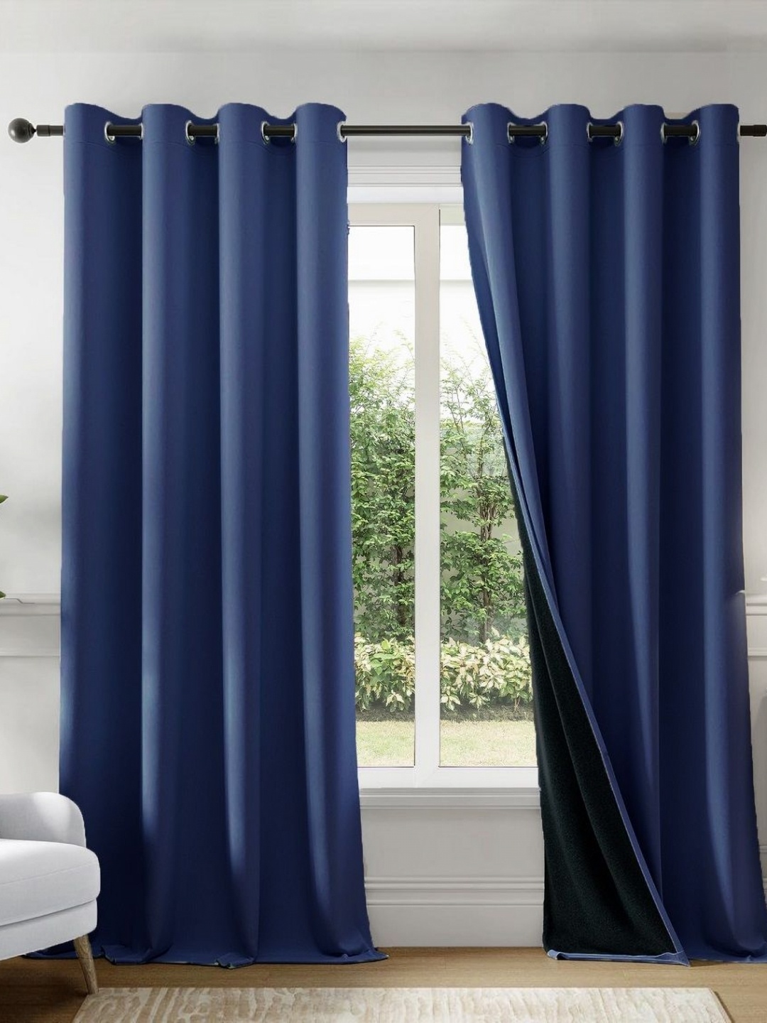 

HOMEMONDE Navy Blue Set of 2 Black Out Window Curtain