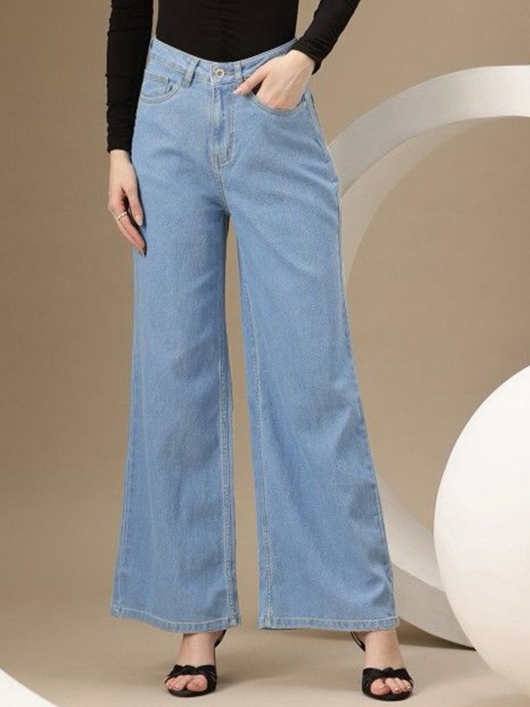 

Perfect Outlet Women Wide Leg High-Rise Stretchable Jeans, Blue