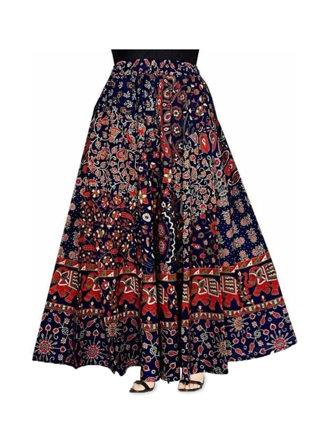 

GORDHAN Ethnic Printed Cotton A-Line Maxi Skirt, Blue