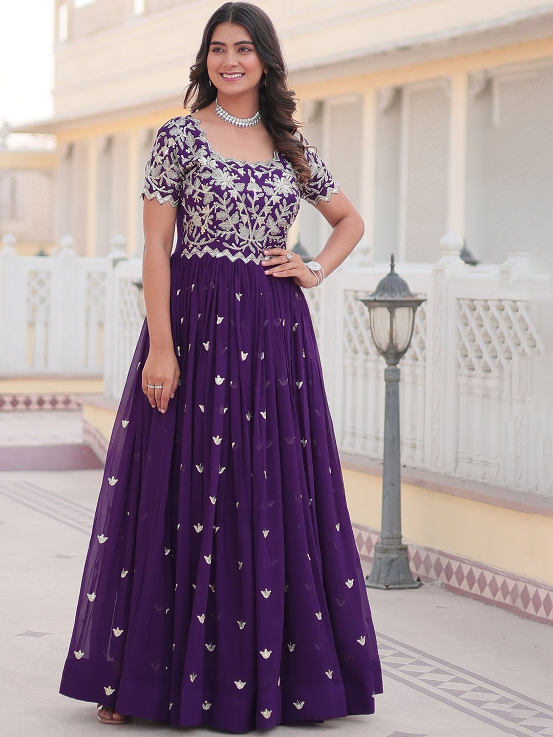 

Anara Women Ethnic Motifs Embroidered Georgette Anarkali Kurta, Purple