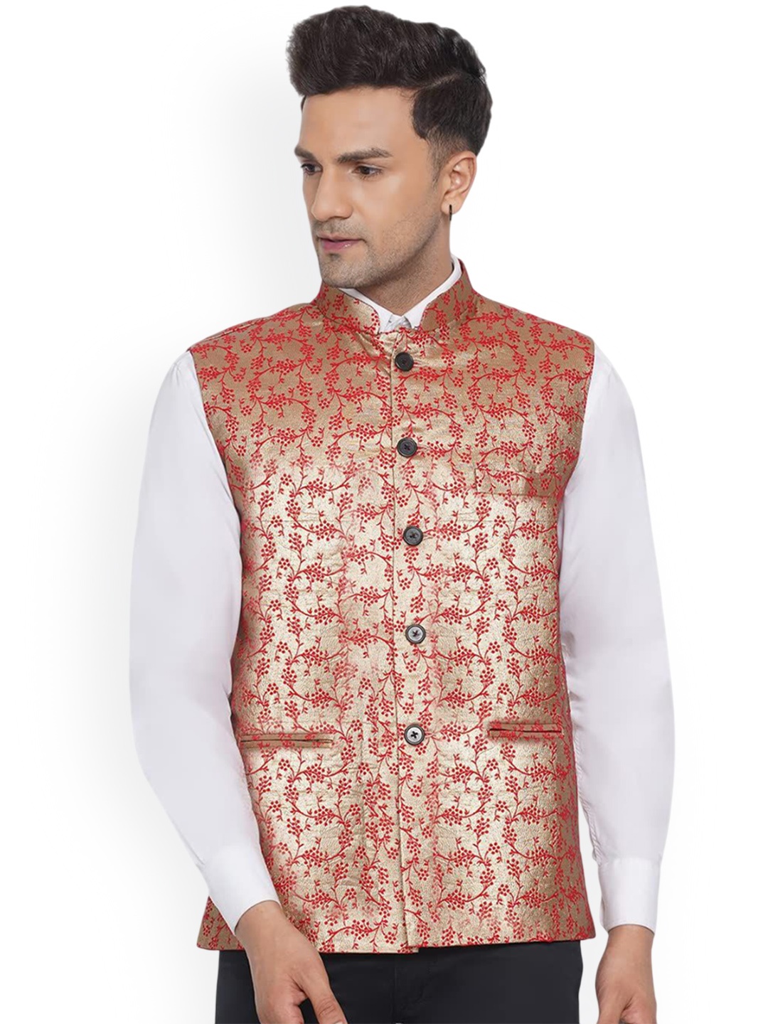 

VEERA PARIDHAAN Printed Nehru Jacket, Red