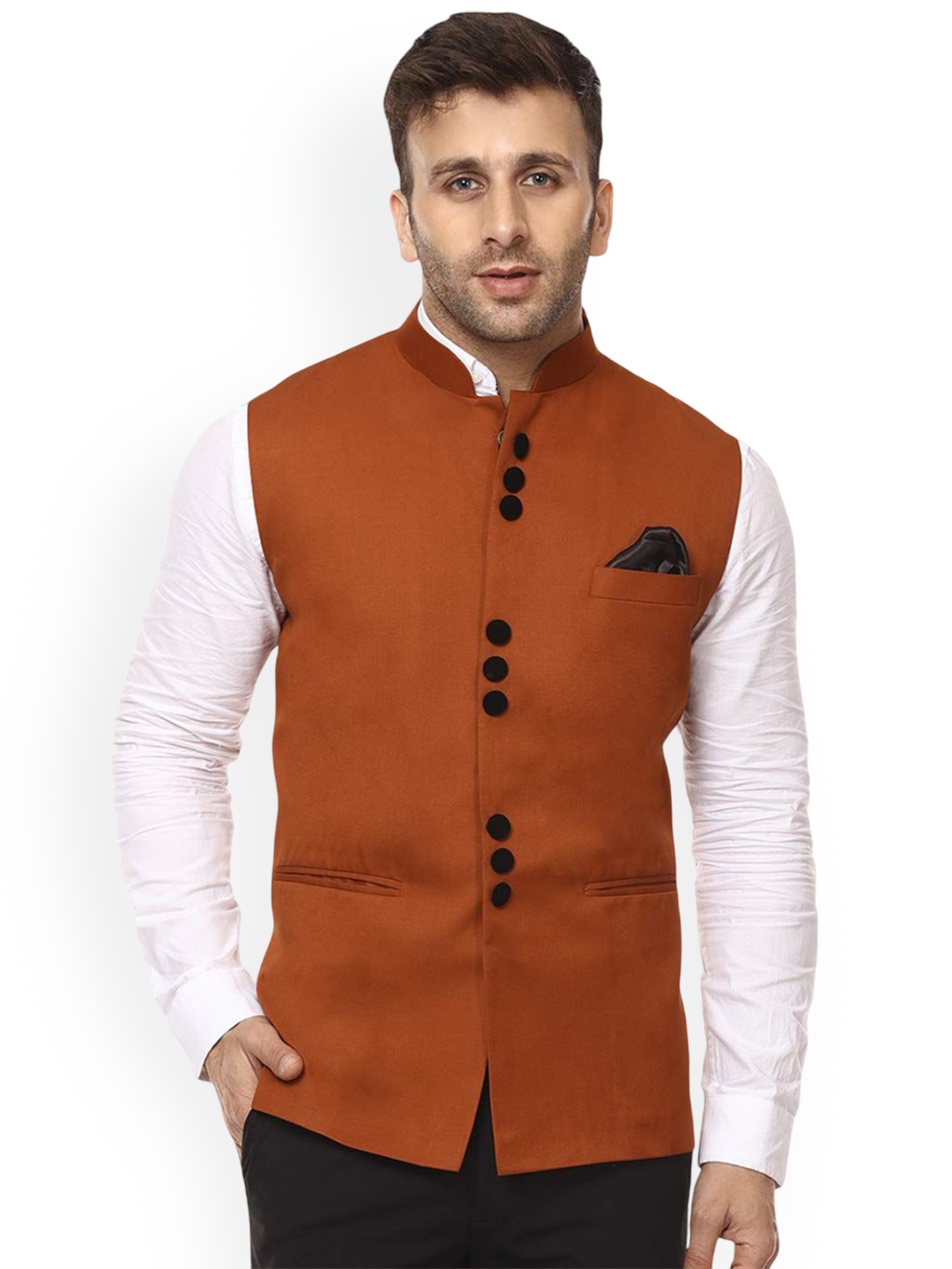 

VEERA PARIDHAAN Chinese Collar Nehru Jacket, Brown