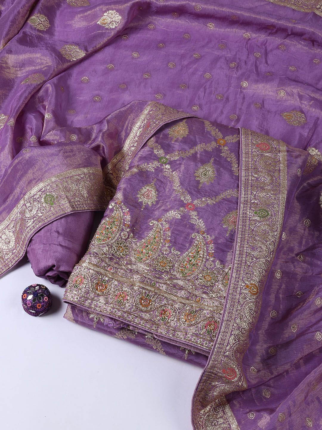 

Meena Bazaar Unstitched Dress Material, Mauve