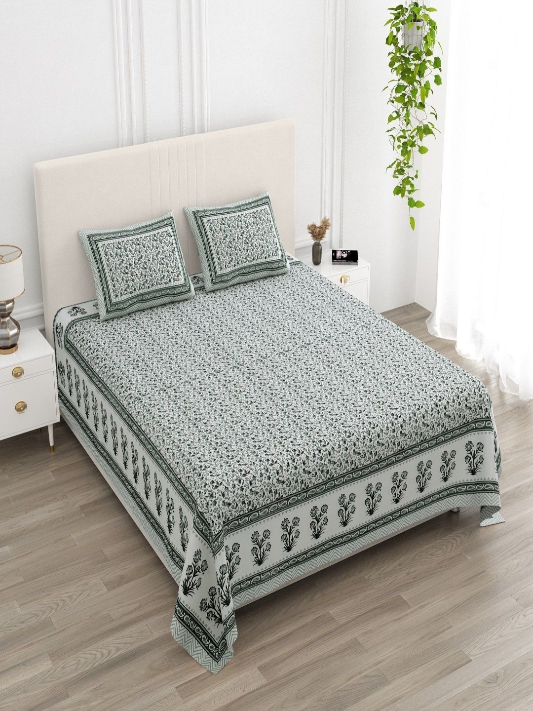 

CHICERY Multicoloured Floral 210 TC King Bedsheet with 2 Pillow Covers, Grey
