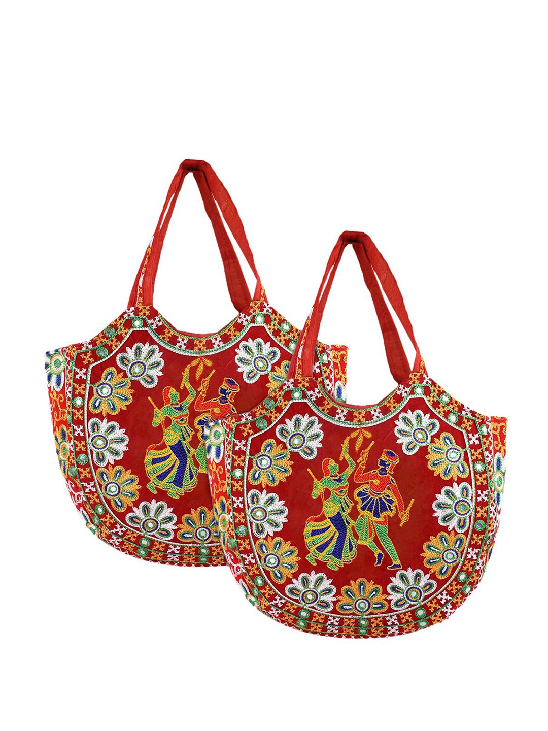 

Kuber Industries Floral Printed Shopper Tote Bag with Applique, Red