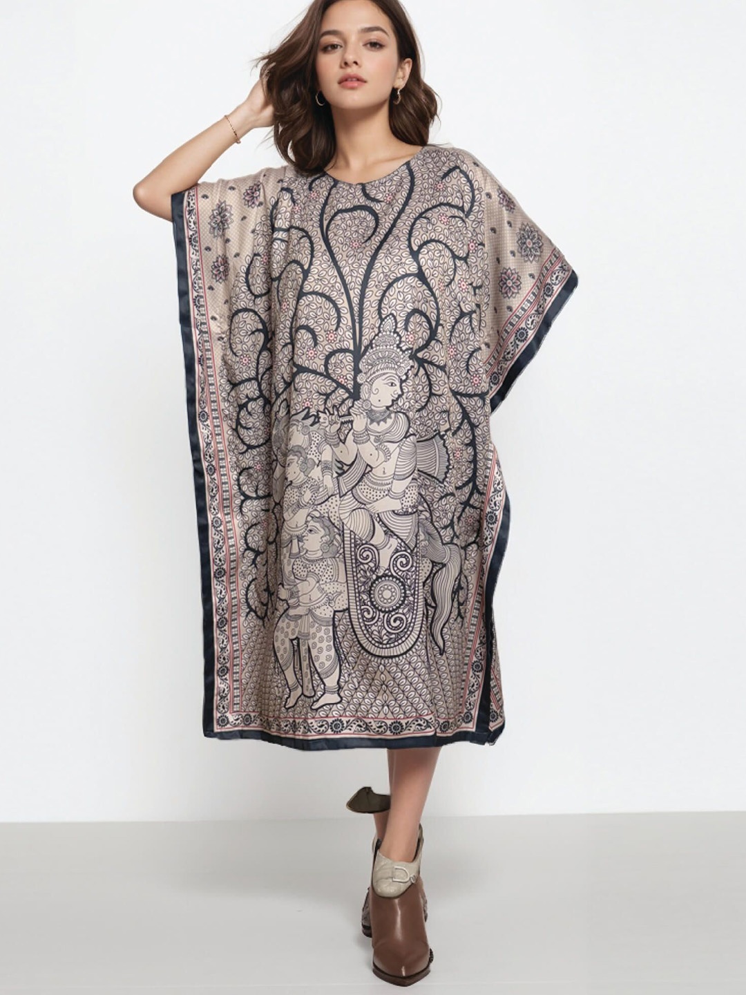 

MAATIR DESIGNS Women Floral Printed Chikankari Kaftan Kurta, Black