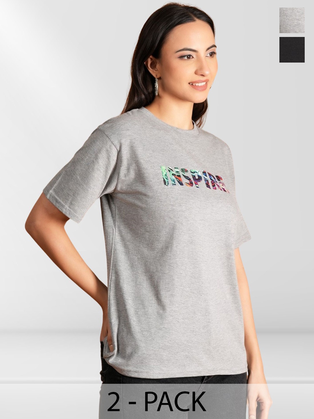 

Belfry Women Typography 2 Printed Extended Sleeves Applique T-shirt, Multi