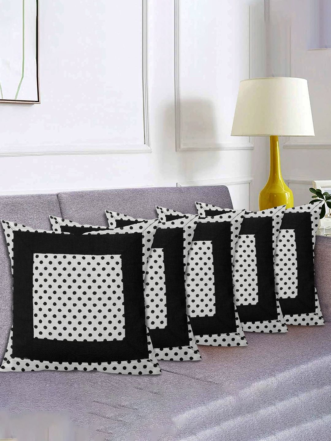 

Kuber Industries White Set of 5 Checked Square Cushion Covers