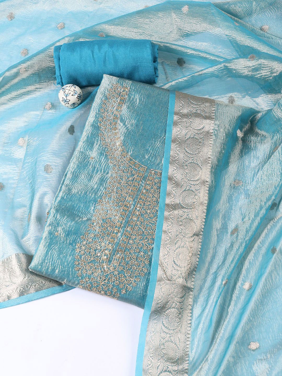 

Meena Bazaar Unstitched Dress Material, Blue