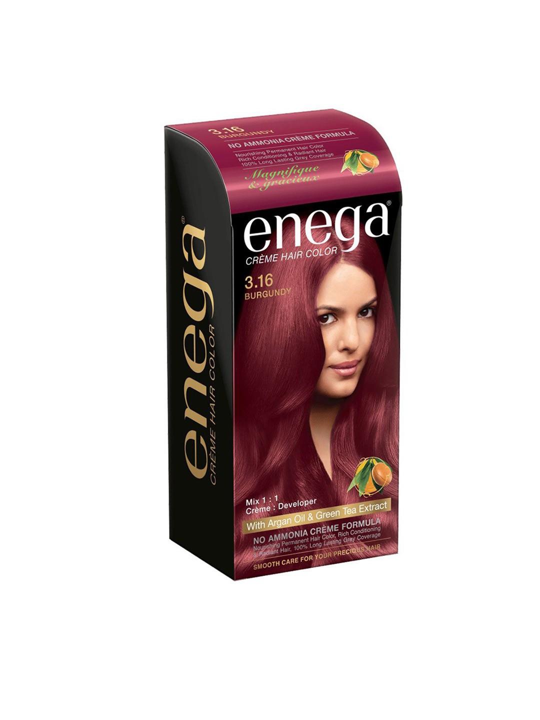 

Enega Creme Hair Color With Argan Oil & Green Tea Extract 150 ml - Burgundy 3.16