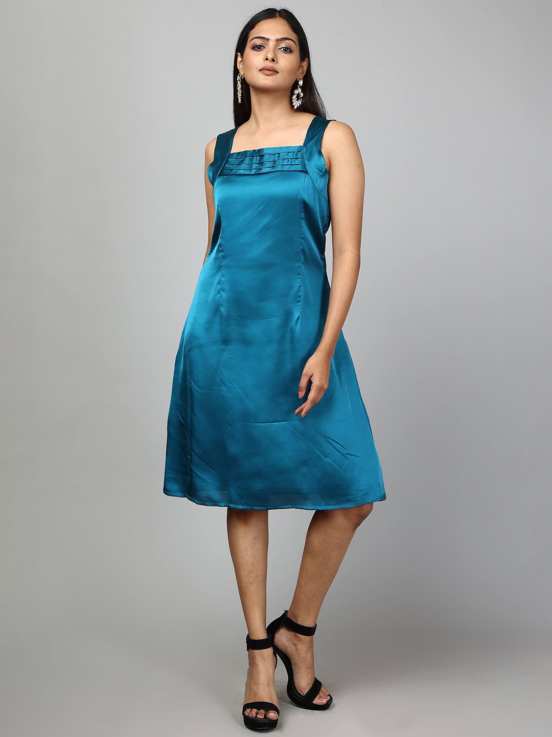 

URBAN POCHE Satin A-Line Dress, Blue