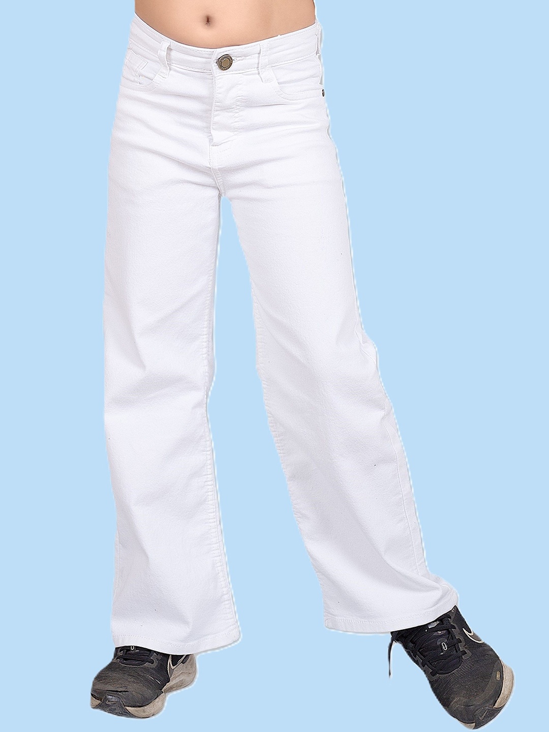 

ADBUCKS Girls Wide Leg High-Rise Stretchable Jeans, White