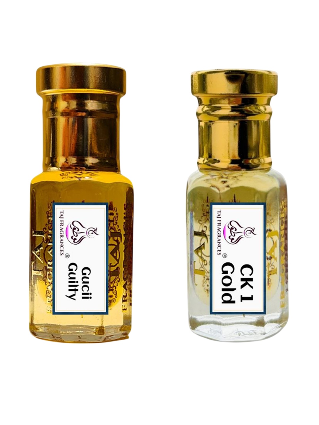 

Taj Fragrances Unisex Set Of 2 Gucii Guilty & CK 1 Gold Long Lasting Attar - 6ml Each, Mustard