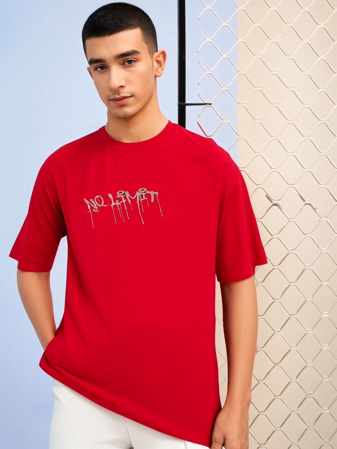 

MACK JONNEY Men Printed Applique T-shirt, Red