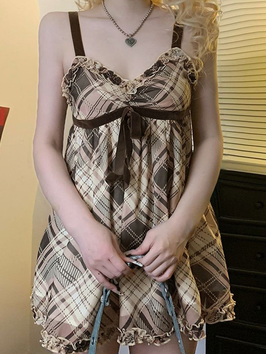 

LULU & SKY Print Sweetheart Neck Empire Top, Brown