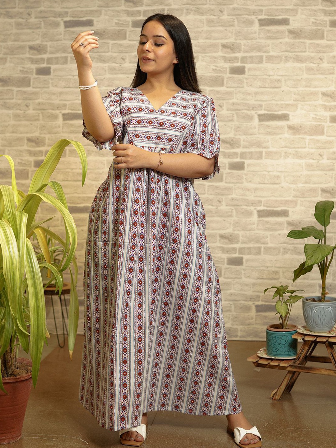 

THE SAFFRON SAGA Print A-Line Maxi Dress, Multi