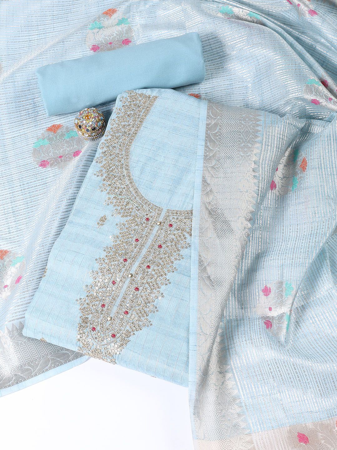 

Meena Bazaar Embroidered Unstitched Dress Material, Blue